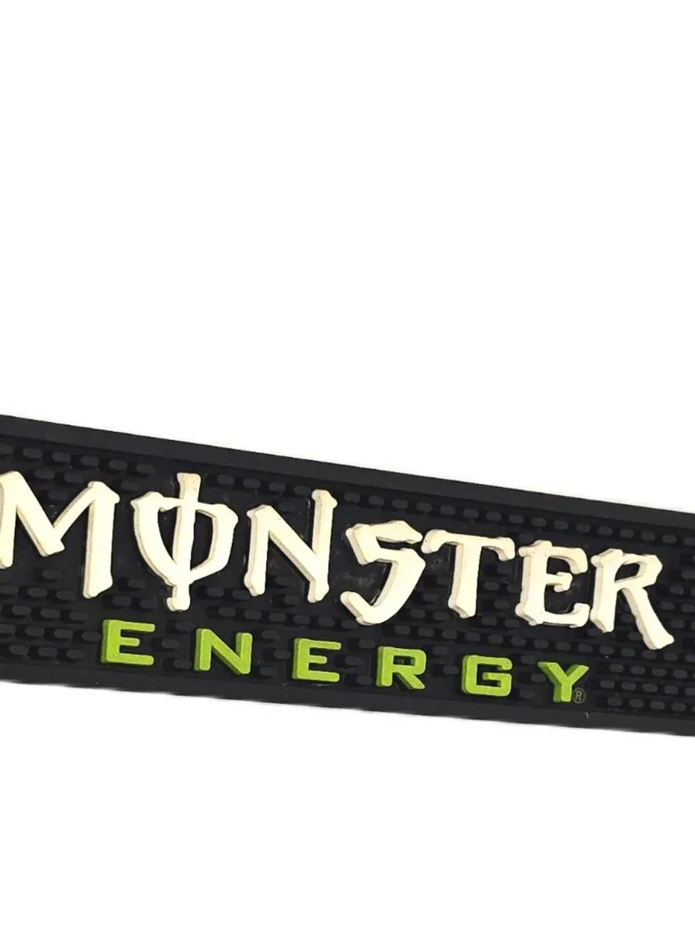 Monster Energy Drink Rubber Bar Mat 20.5 x3.25 Spill Man Cave Black Green Logo